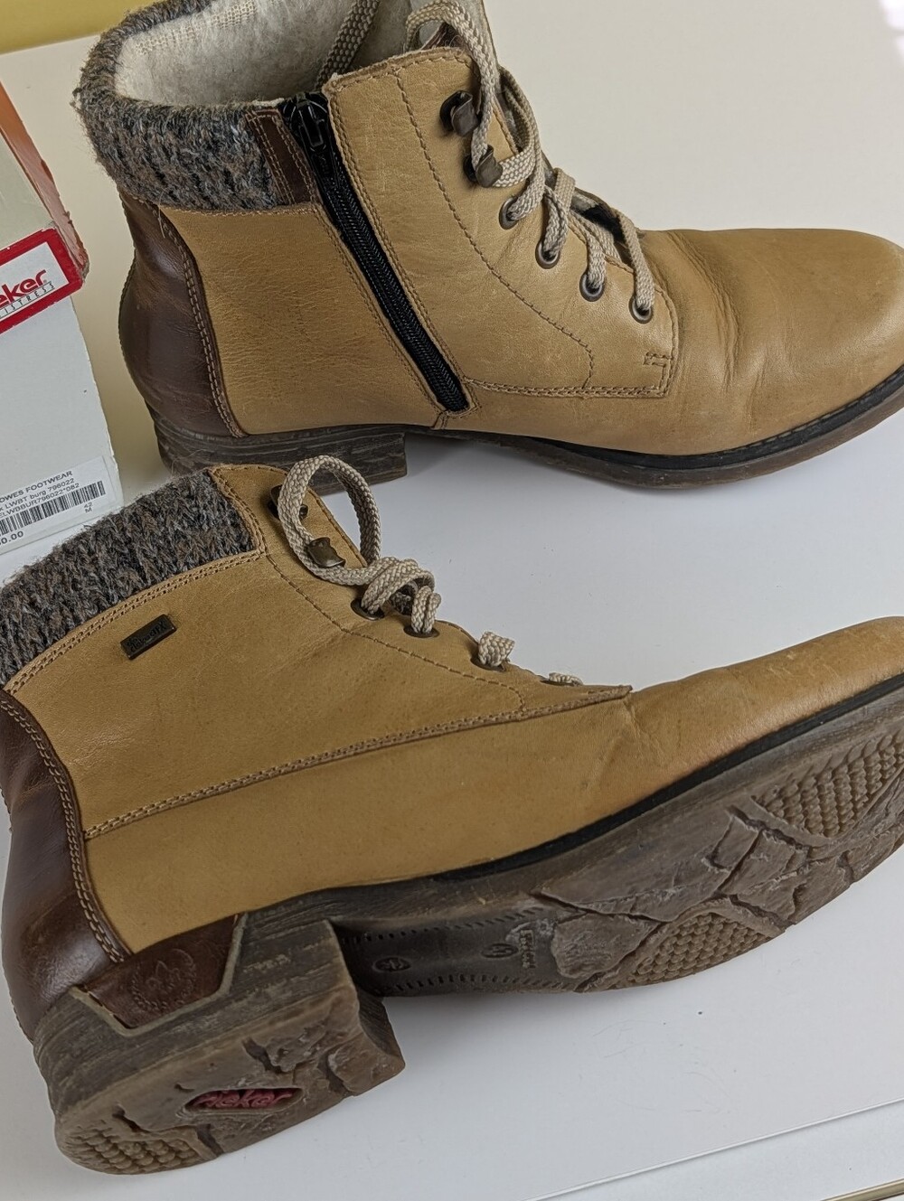 Rieker Women's Brown & Tan Winter Boots Size 42 M Antistress Side Zip